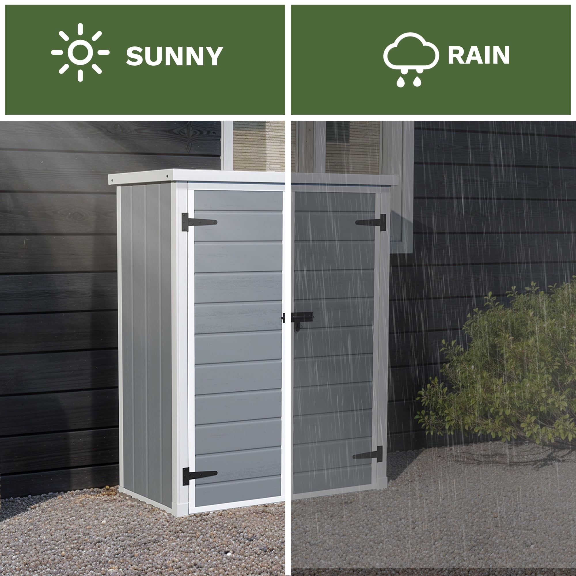 Craftian 49 Cu Ft Outdoor Vertical Storage Shed with Floor & 2 Shelves, Waterproof, Lockable (Gray)