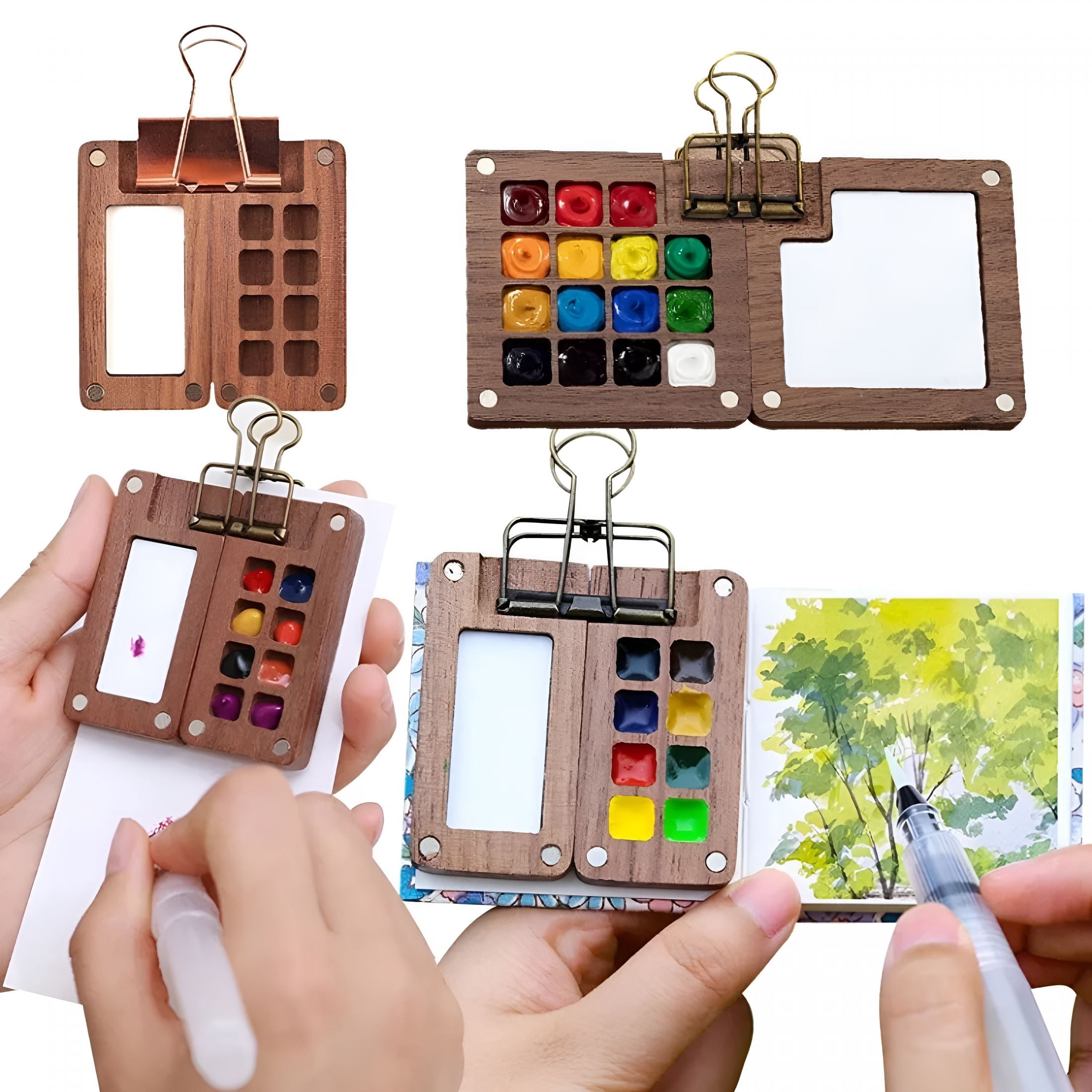 CCOCC 2026 New Mini Watercolor Kit,Portable Wooden Grid Paint Box for Artists,Watercolor Paint Set Students&Travel,Pocket-Sized Travel Watercolor Set with Pigments