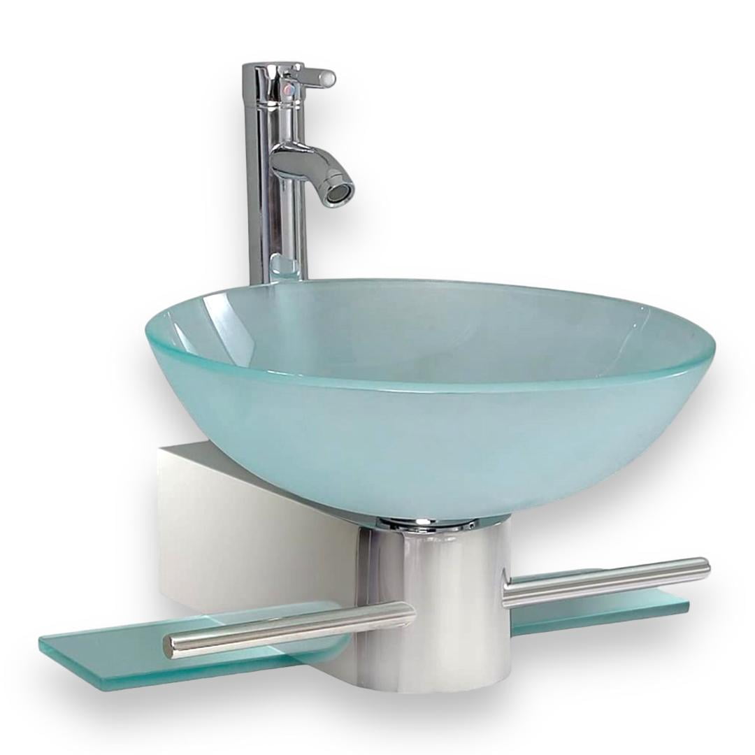 Modern Bathroom Vanity Wall Mounted Pedestal Frosted Glass Bowl Vessel Sink combo