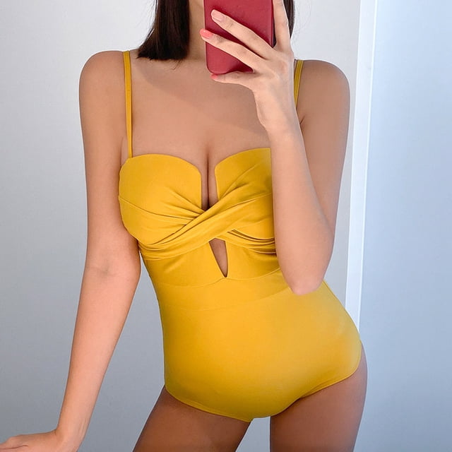 Neinkie Maillot de Bain une Pièce à Découpes Portefeuille pour Femmes, Monokini Taille Haute