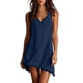 thumbnail image 2 of QUNYINEY Mini Women's Sundresses Sleeveless A Line Cotton Blue Slip Dress Tassel V-Neck Summer Loose Fit Dresses, 2 of 9