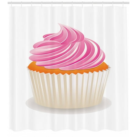 Orange and Pink Shower Curtain, Illustration of a Pink Cupcake Celebration Delicious Dessert Baking, Fabric Bathroom Set with Hooks, Pink Orange Cream, by (Best Dessert With Salmon)
