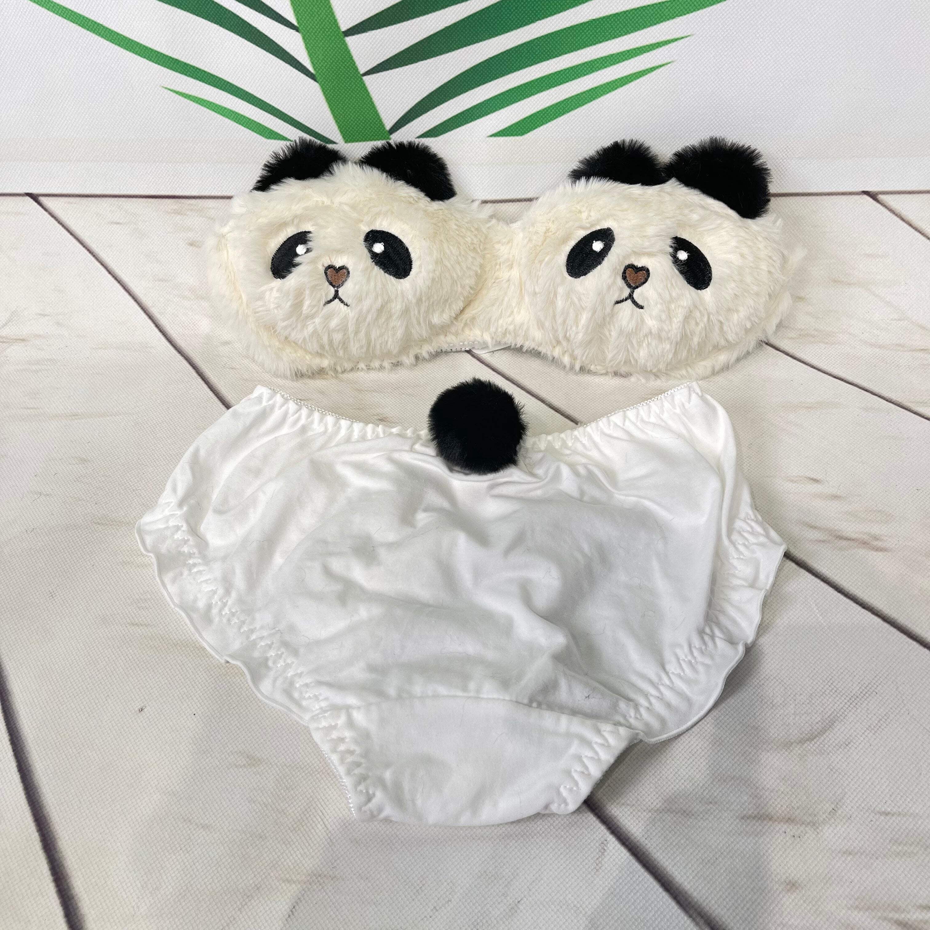 Luxurious Panda Plush Bra Set, Soft Fur Bra and Panties, Seductive Women's Lingerie Underwear brief