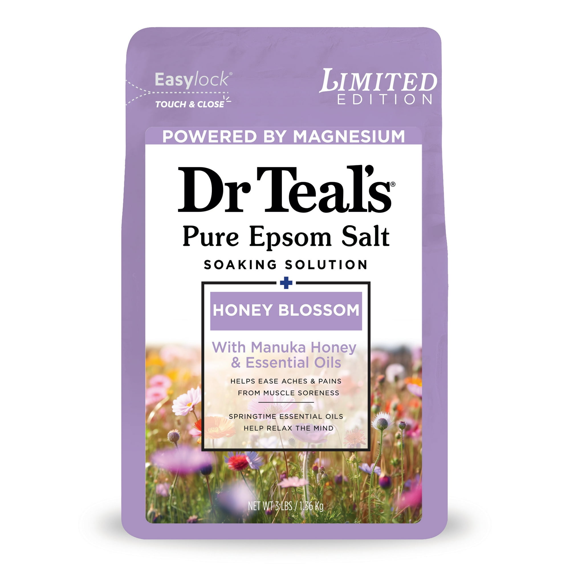 Dr Teal's Honey Blossom Epsom Salt Magnesium Soak with Honey & Essential Oils, 3 lbs, 4 count