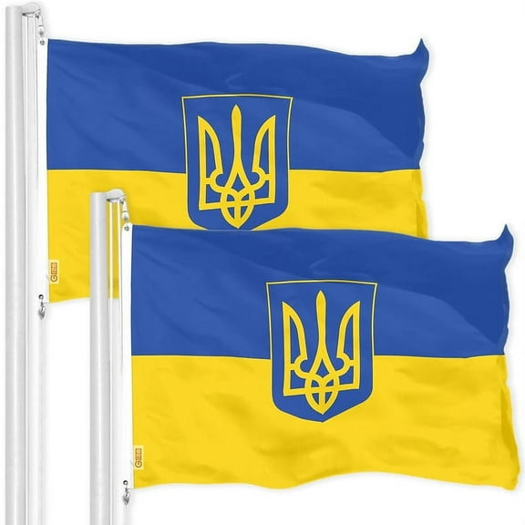 G128 Ukraine Ukrainian Coat of Arms Flag 3x5FT 2-Pack Printed 150D Polyester Kyiv Kiev