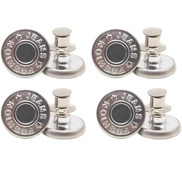 IMENGL Clearance! Delayuji Button Pins for Jeans No Sew and No Tools Instant Jean Button Pins for Pants 4 Sets Replacement Buttons Simple Installation Reusable and Adjustable One Size Silver