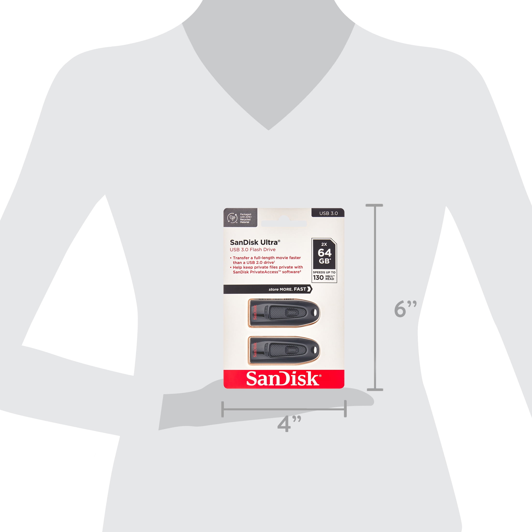 SanDisk 64GB Ultra USB 3.0 Flash Drive 130MB/s - 2 Pack