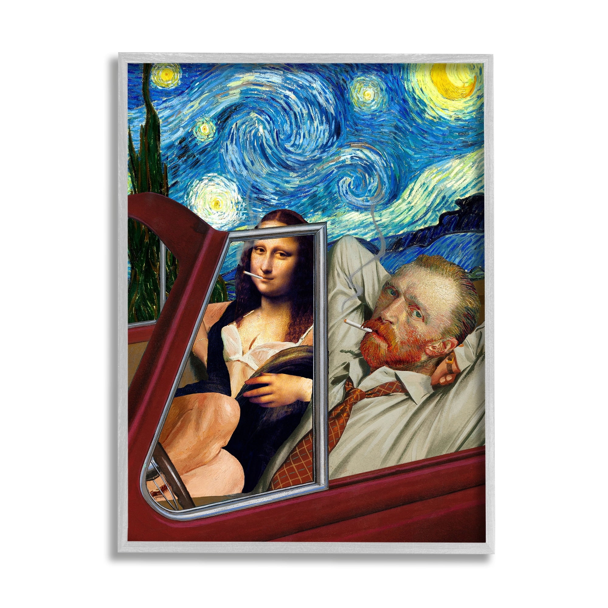 Stupell Industries Van Gogh & Mona Lisa Driving Starry Night Sky Framed Wall Art, 16 x 20, Design by Jeremiah Ketner