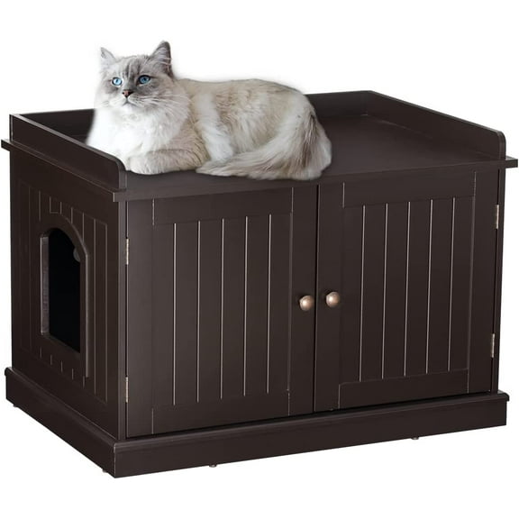 PAWLAND Lager Cat Washroom Storage Bench,cat Litter Box Enclosures -Espresso