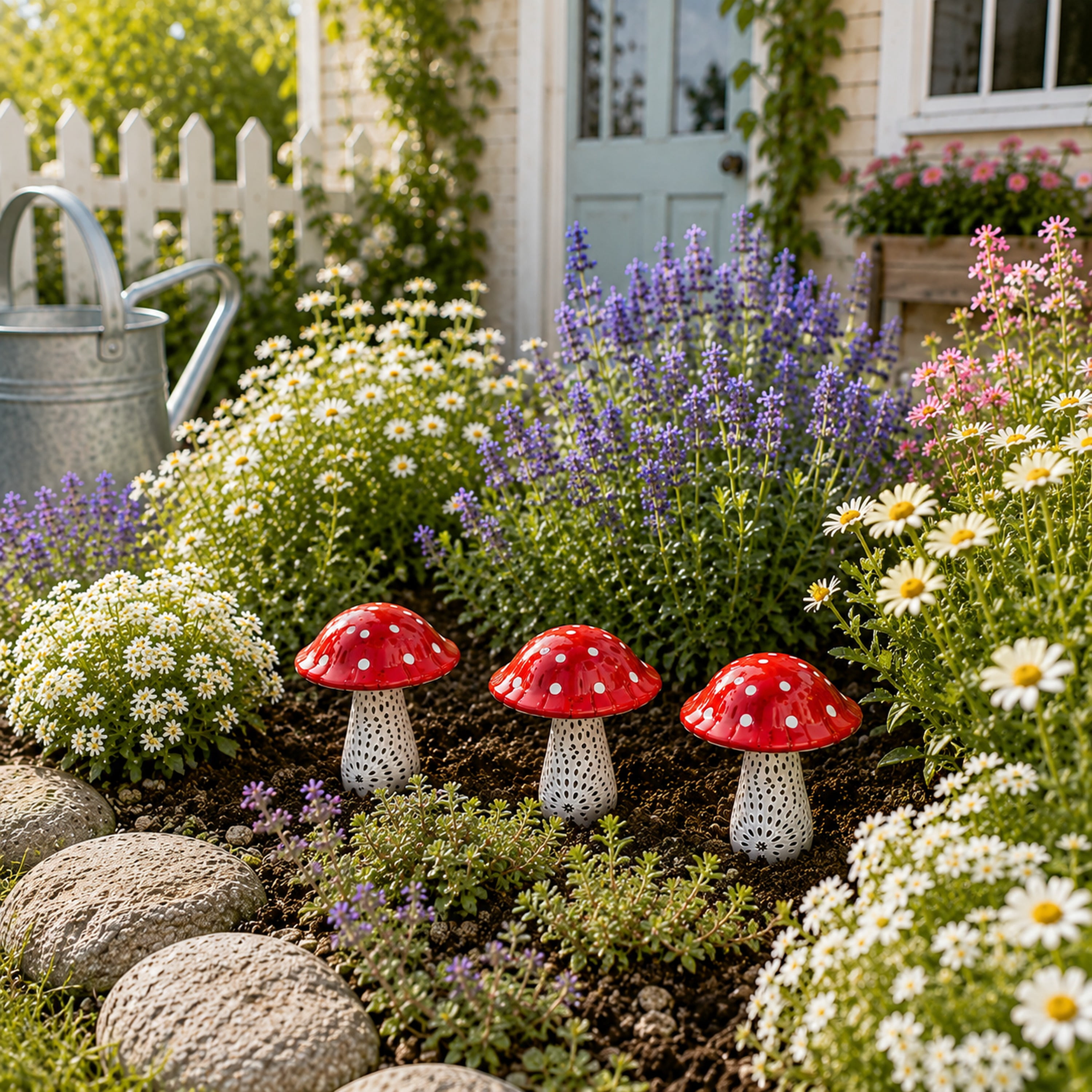 Mainstays LED Solar Mushroom Garden Stakes 3-Pack — Whimsical Cottagecore Fairy Garden Outdoor Decor