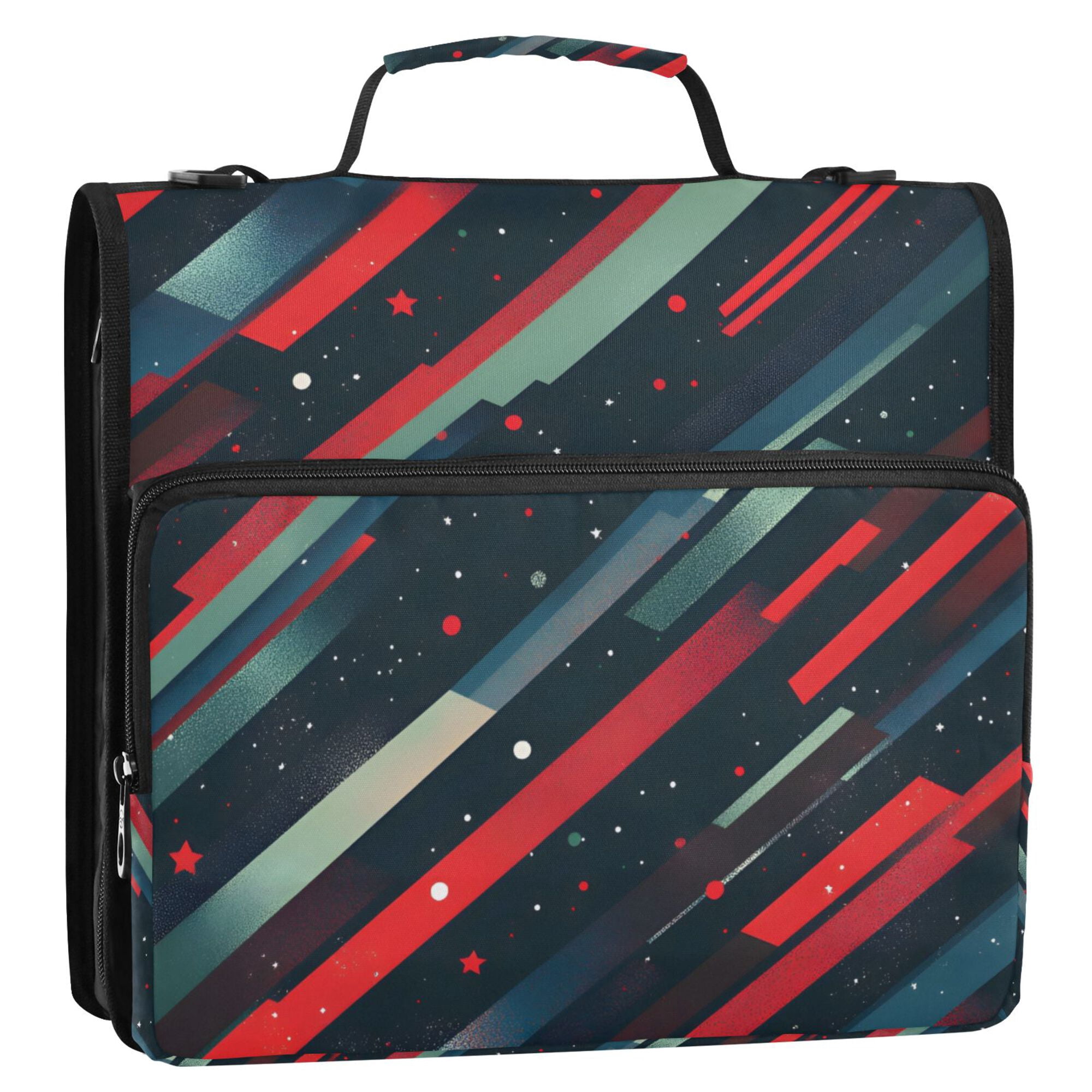 FORMRS Zipper Binder with Shoulder Strap 2-inch Ring 500 Sheet Capacity File Bag, Stars Abstract Lines