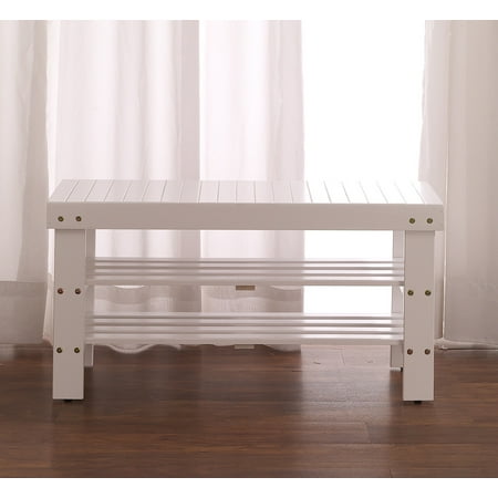 Roundhill Pina Solid Wood Storage Shoe Bench, Multiple Colors