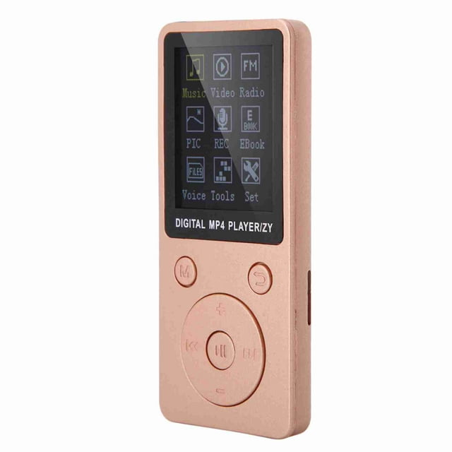 Reproductor de música MP4 con pantalla portátil compatible con tarjeta TF de 32 GB con auriculares, tiempo de espera prolongado, oro rosa