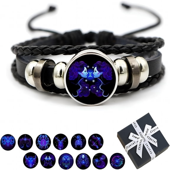 DESIGNICE 2026 New Zodiac Signs Spirit Bracelet, Serene Manifestation Bracelet, Adjustable 12 Constellation Zodiac Leather Bracelets Unisex