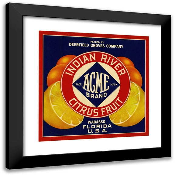 Anonymous 12x12 Black Modern Framed Museum Art Print Titled - Acme Brand Indian River Citrus Fruit Label (1940)