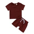 thumbnail image 1 of Infant Boy Girl Solid Color Short Sleeve Cotton T-shirt Tops Shorts Pant 2PCS Outfits Summer Clothes Set, 1 of 3