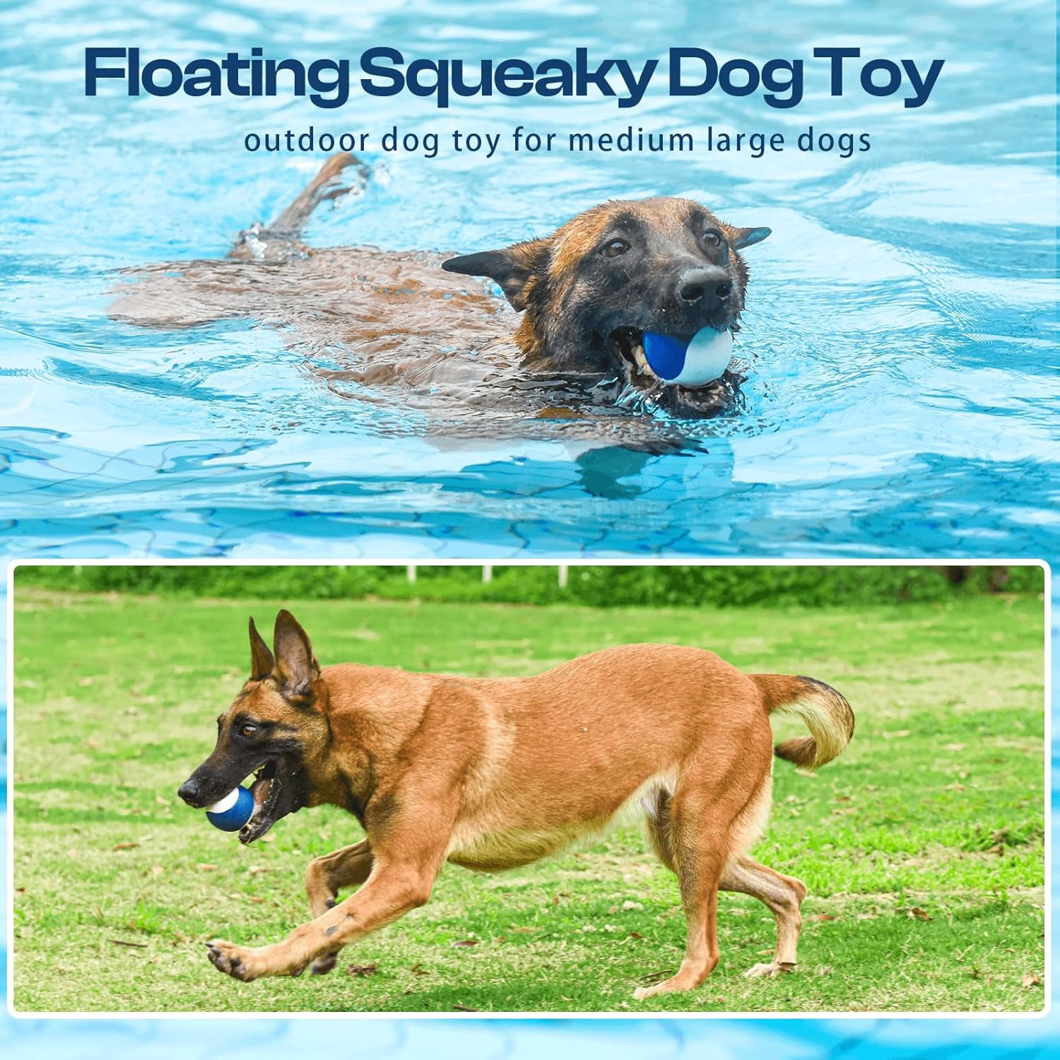 Squeaky Dog Toy – Durable Rubber Dog Ball for Medium & Large Dogs, Tough Interactive Fetch Toy for Chewers, Outdoor Training & Play Ball, Floating Water Play Gift.Red Black