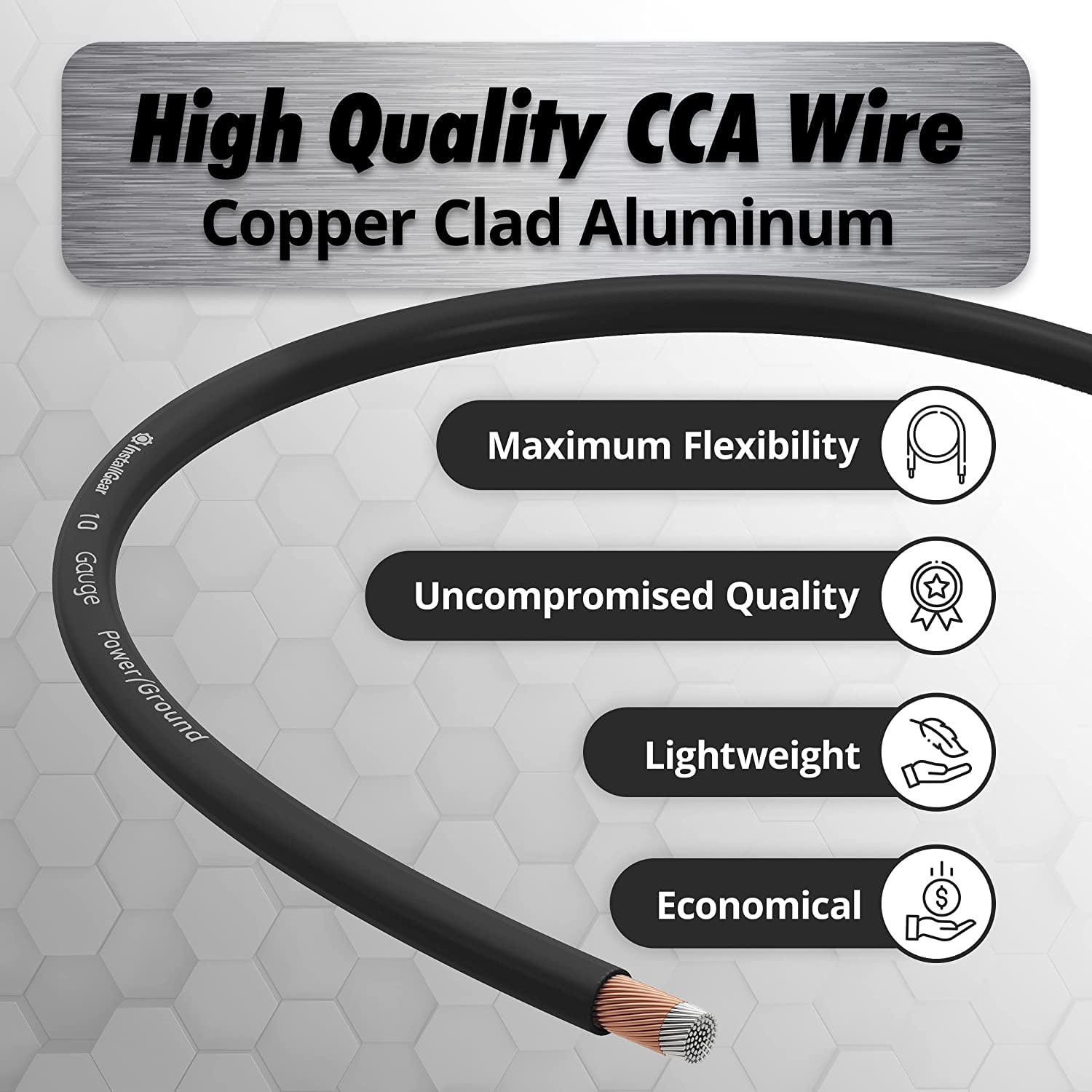 InstallGear 10 Gauge Black 25ft Power/Ground Wire True Spec and Soft Touch Cable