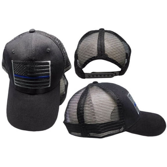 Black USA Police Thin Blue Line Low Profile Hat Baseball (Mesh Trucker Snapback)