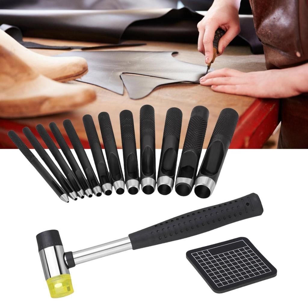 Rvaymup Round Leather Hole Punching with Hammer Hollow Punching Set Leather Hole Punching Tool