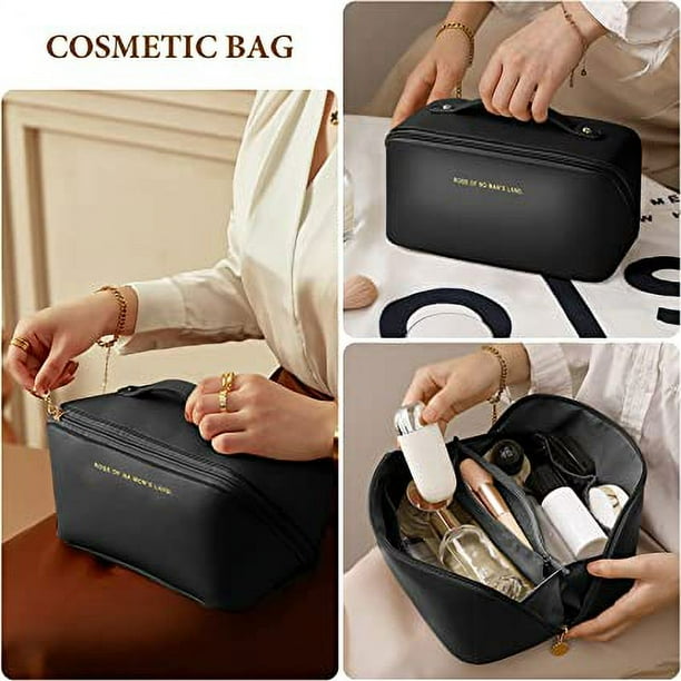 Large Cosmetic Bag Travel Cosmetic Bag with Handle Waterproof Portable Women Toiletry Storage Bag PU Leather Cosmetic Bag Large Cosmetic Pouch