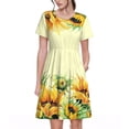 thumbnail image 1 of Balery Sunflowers On A Yellow Background Vestidos sueltos de manga corta para mujer, vestidos de verano 2025, vestidos casuales de corte A con vuelo., 1 of 6