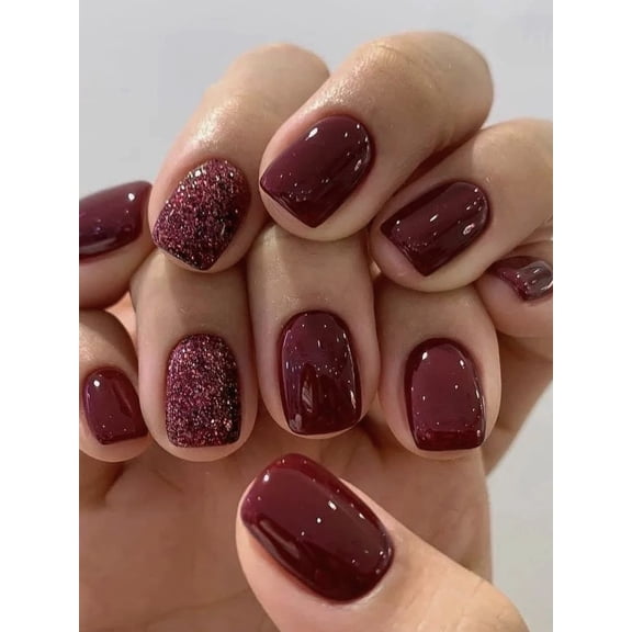 AIJIA Deep Burgundy Wine Red Gold Foil Nail Wraps No UV Light Needed Self Adhesive Nail Strips Elegant Nail Decals For Nail Art Autumn DIY Manicure Nail Art Supplies