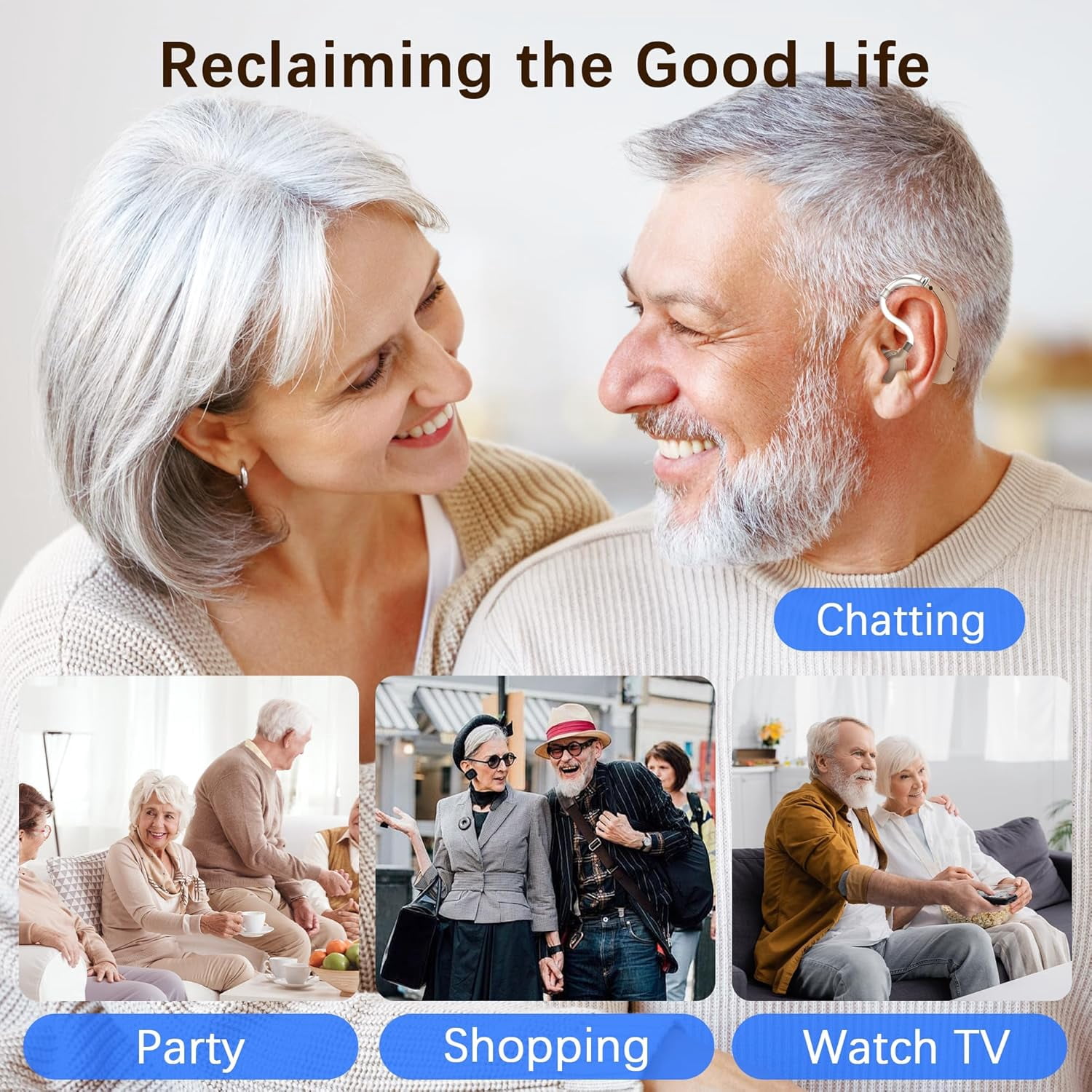 Hearing Aids for Seniors, Hearing Aids Rechargeable with Noise Cancelling and Volume Control, Hearing Amplifier for Adults Hearing Loss, Portable Behind-the-Ear Hearing Aid Headphones (Brown)