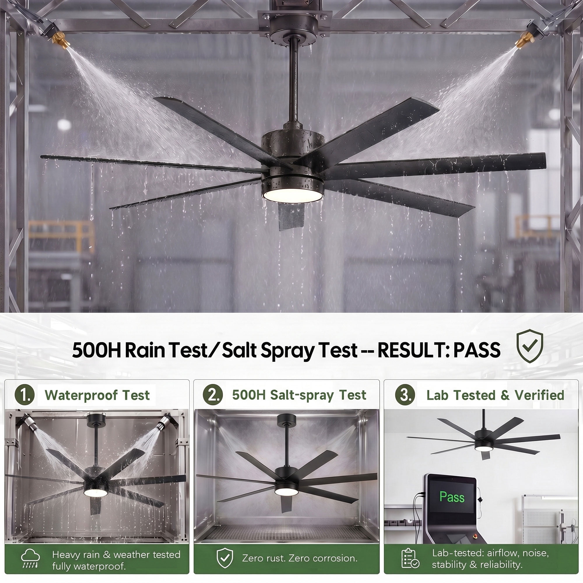 56" Outdoor Ceiling Fans for Patios Waterproof, All Weather UV Coating ABS 7 Blades Large Airflow Modern Black Wet Rated Fan for Exterior Outside Porch Gazebo Garage, 3CCT Dimmable Quiet DC Motor
