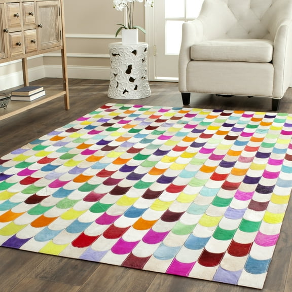 SAFAVIEH Studio Leather Clayton Geometric Area Rug, Ivory/Multi, 4' x 6'