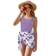 thumbnail image 2 of SEANATIVE Size 13-14 Years Girls Swimsuits One Piece Bathing Suit 2 Piece Set with Mesh Sarong Coverup Cut Out Beach Swimwear for Kids Teen Girl, Butterfly Violet, 2 of 7