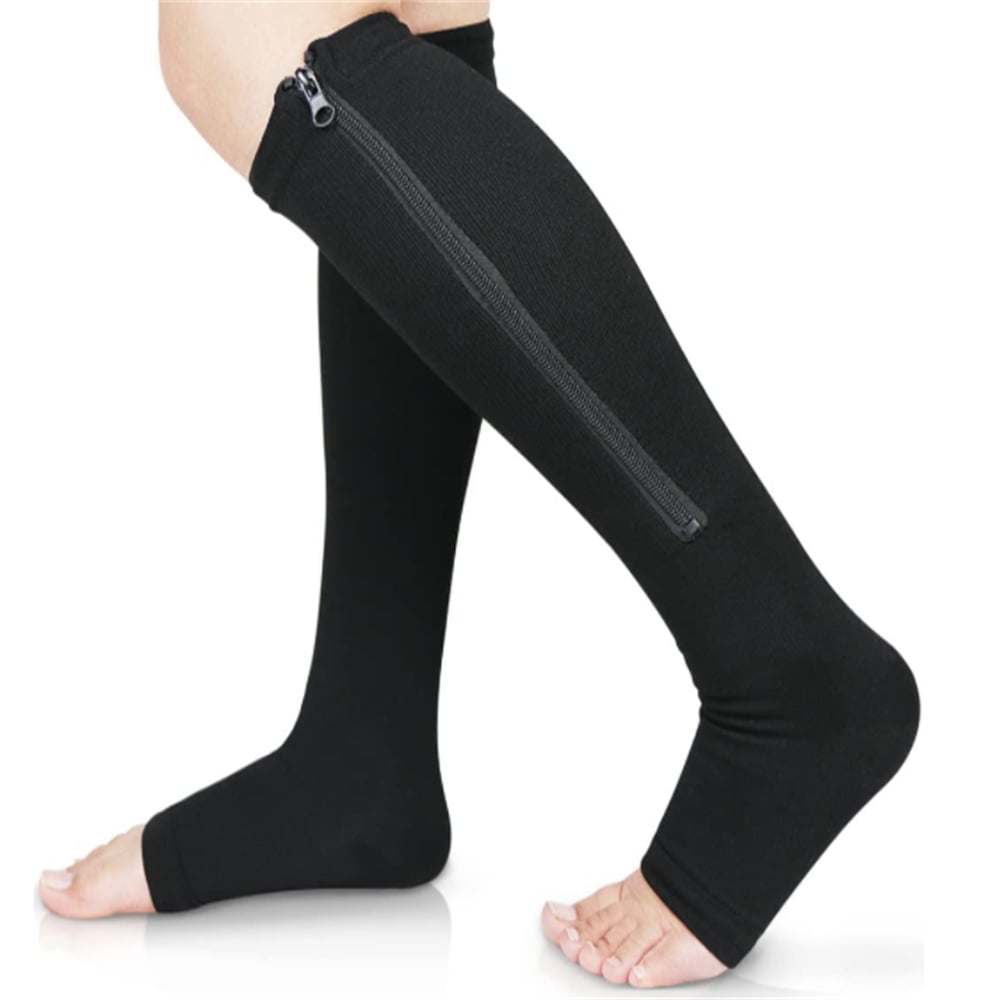 2 Zipper Pressure Compression Socks Support Stockings Leg - Open Toe ...