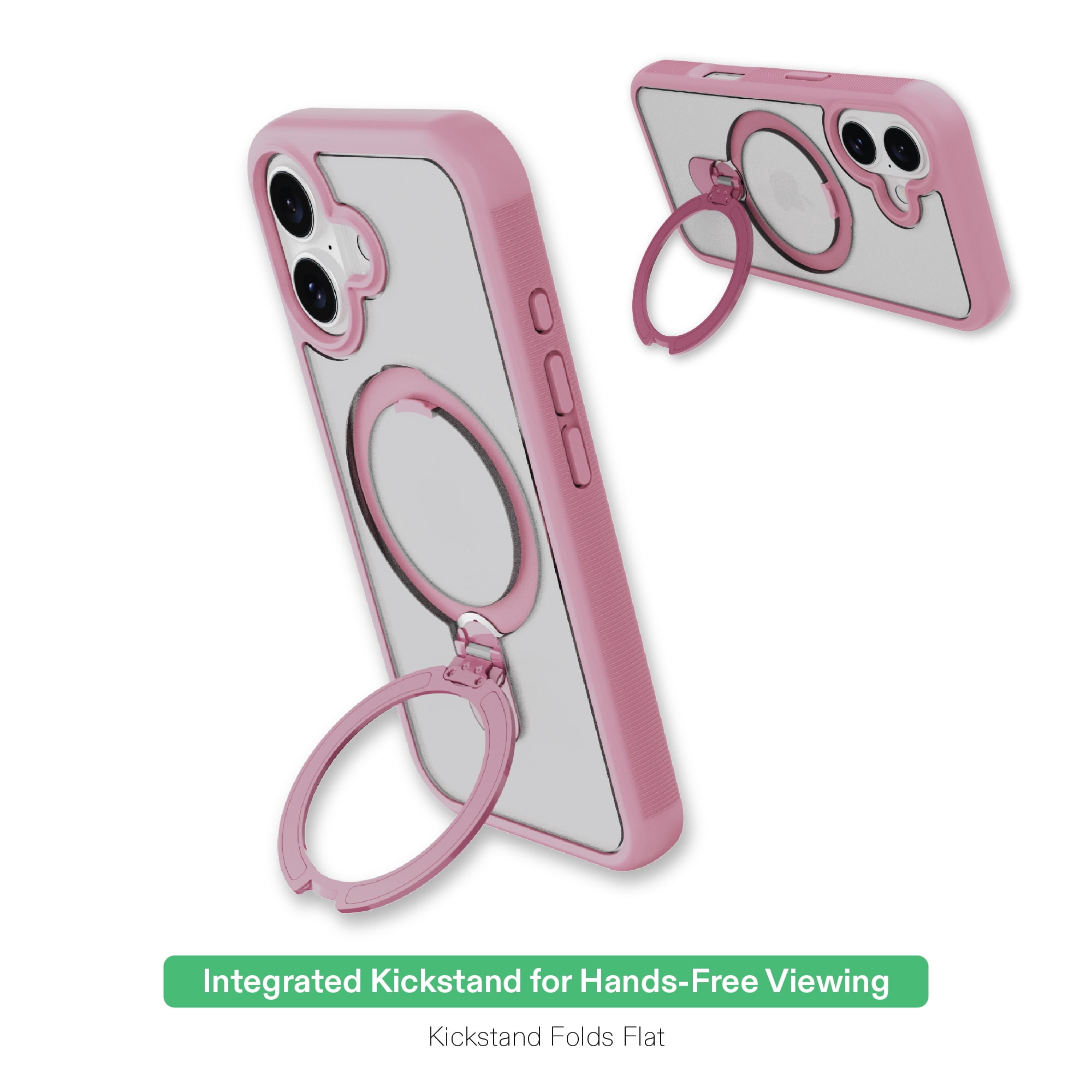onn MagSafe Compatible Phone Case with Kickstand for iPhone 17 - Pink/Frosted Clear