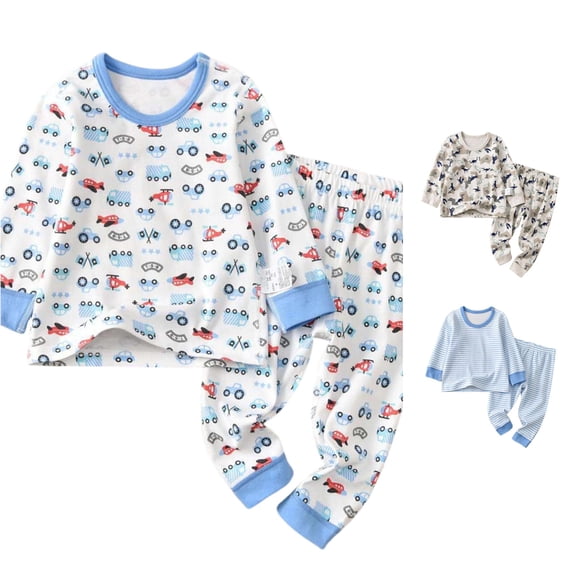 MEZZALL Boys Pajamas Sets Comfortable Cartoon Print Loungewear Toddlers Soft Sleepwear Crew Neck Long Sleeve Tops And Pants Two Piece Pajamas Sets For Children Cozy Nightwear Stylish Homewear