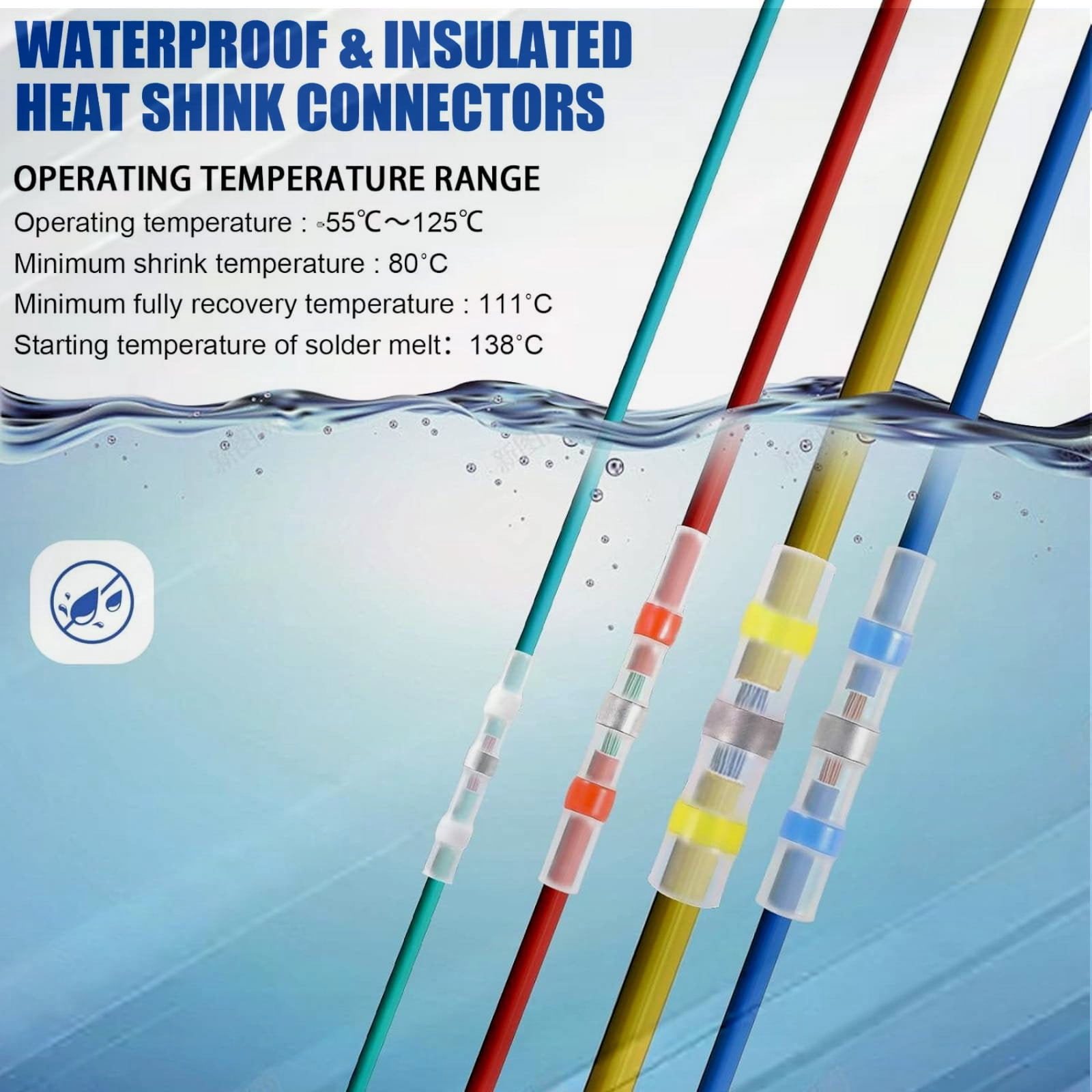 NAVOROGE 500PCS Waterproof Heat Shrink Butt Terminals Solder Seal Sleeve Wire Connectors