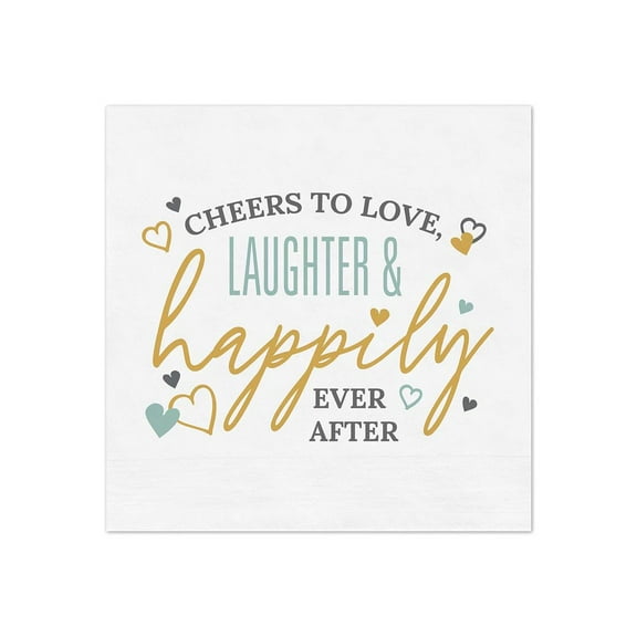 Cheers To Love Laughter Happily Ever After Beverage Napkins / 48 Modern Uncoined Wedding Napkins / 4 3/4" x 4 3/4" Cocktail 3 Ply Napkins / Engagement Anniversary Party Supplies / Made In USA