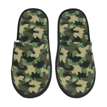 Balery Camouflage Dinosaur Slient Indoor Furry Fleece Comfort House Shoes Soft Non-Slip Home Shoes Cotton slippers House Slippers-- Medium