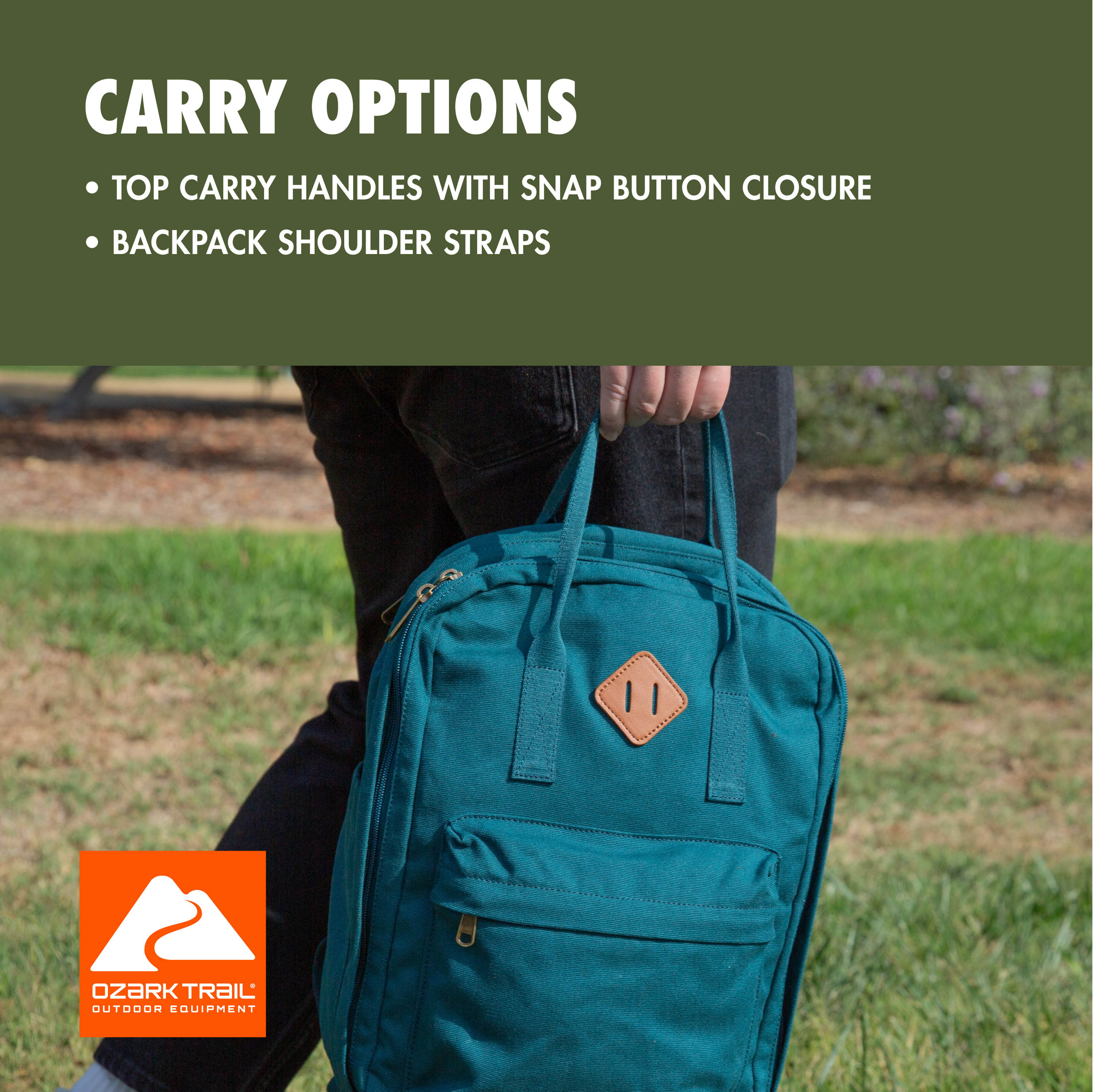 Mochila Asheville de doble agarre de poliéster de 22L Ozark Trail para adultos y adolescentes, verde azulado 3