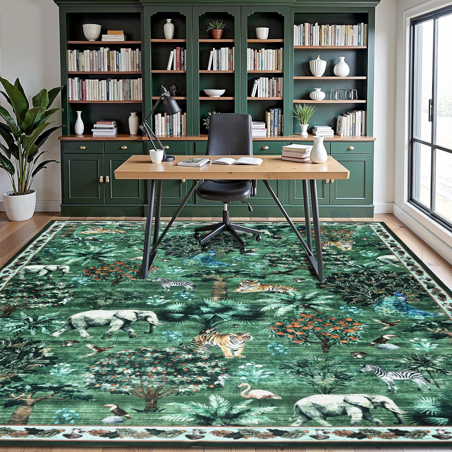 Outdoor Rugs 8x10, Yamaziot Tropical Patio Rug Area Rugs for Living Room Faux Jute Rug, Jungle Animal Print Bedroom Accent Carpet Indoor Outdoor Rugs