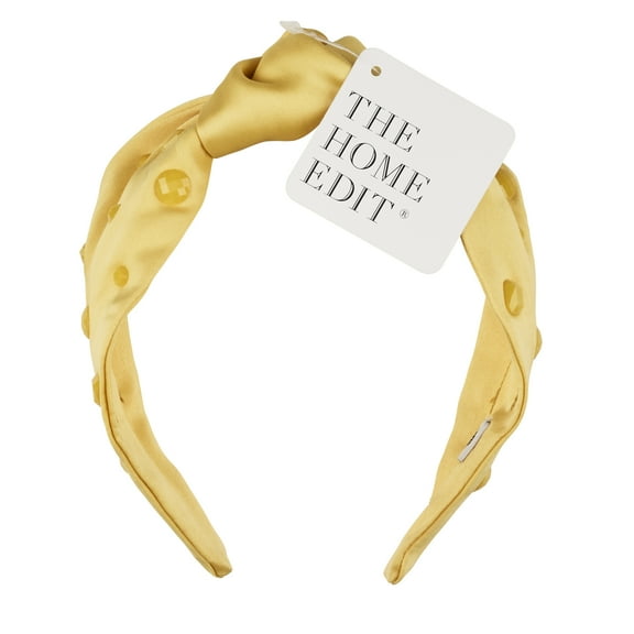 The Home Edit Knotted Satin Headband with Gemstone Detail, Yellow