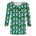 thumbnail image 4 of Cavosen Happy Easter Women's 3/4 Sleeve Tops and Blouses Summer Plus Size Bunny Print Pullover Shirts Crewneck Holiday Blouse Vacation Festival T Shirts Casual Dressy Green 3XL, 4 of 5