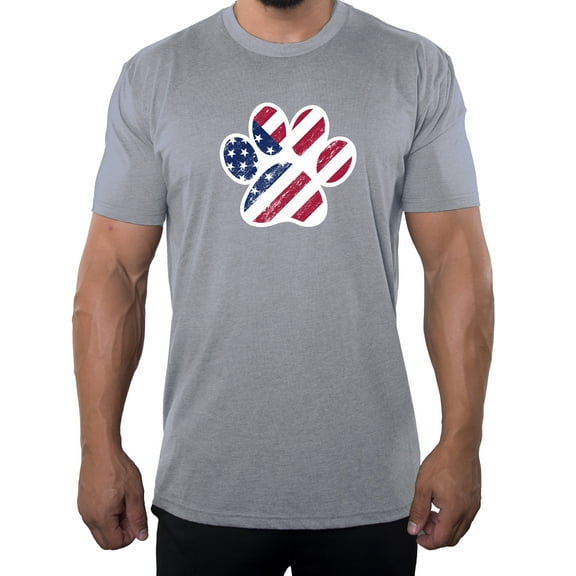 American Flag Dog Paw, Men's Graphic T-shirts, 4th of July T-shirts - Heather Grey MH200PATRIOT S4 S