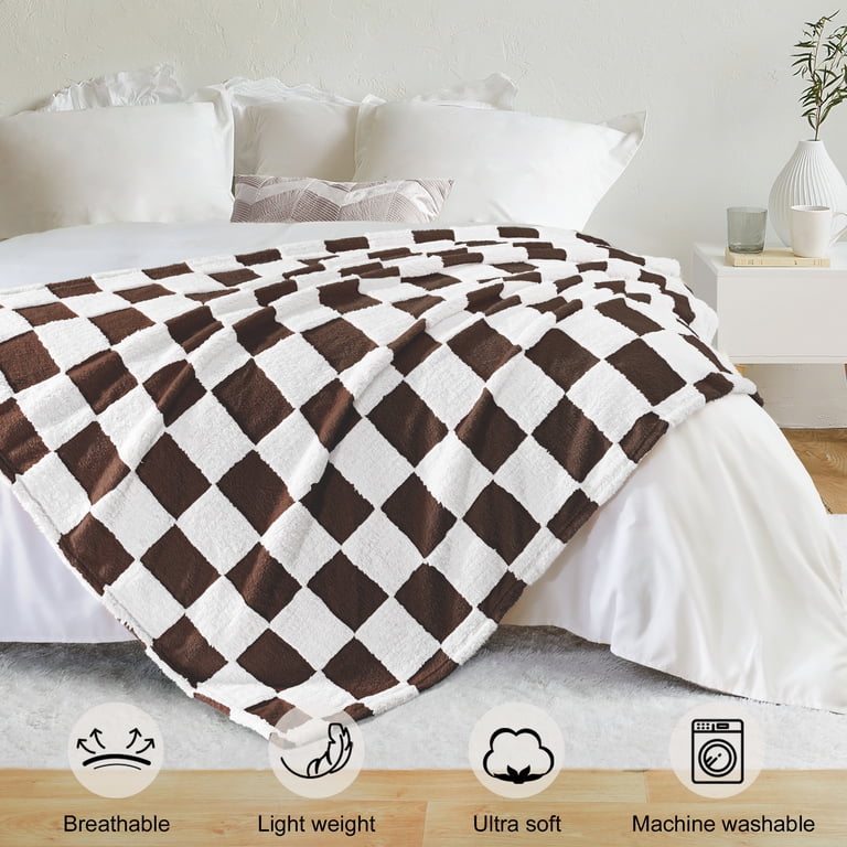 Exclusivo Mezcla Twin Checkered Fleece Blanket, Coffee photo 7