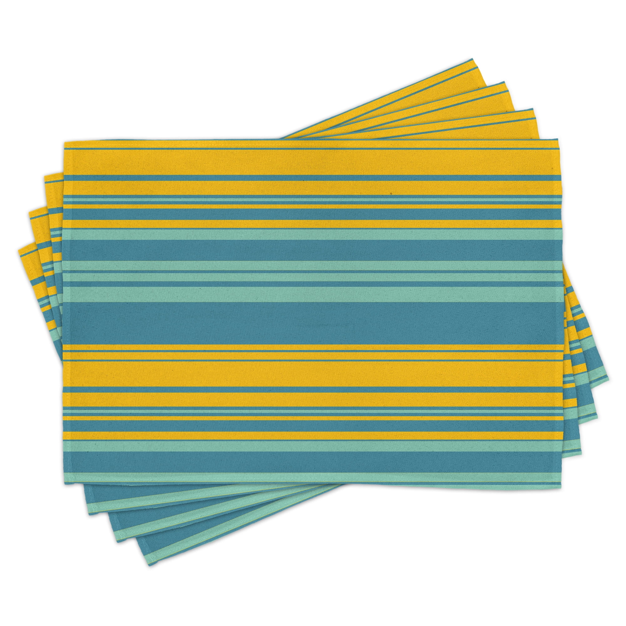 Yellow and Blue Place Mats Set of 4, Horizontal Abstract Color Stripes