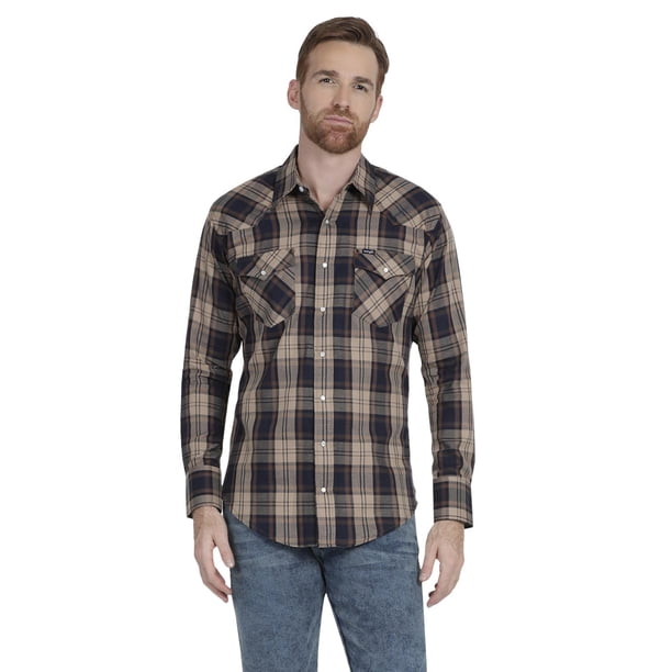 Camisa Vaquera Hombre Wrangler Regular Fit Manga Larga 929 Cafe