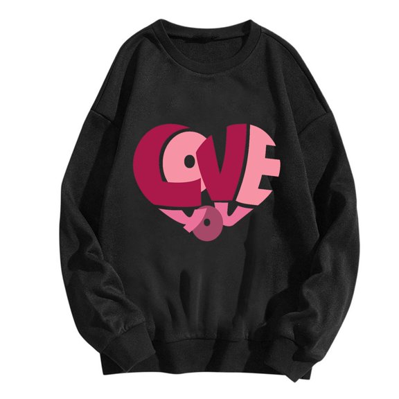 Womens Valentine's Day Sweatshirts Cute Love Heart Graphic Pullover Fleece Tops Long Sleeve Shirts