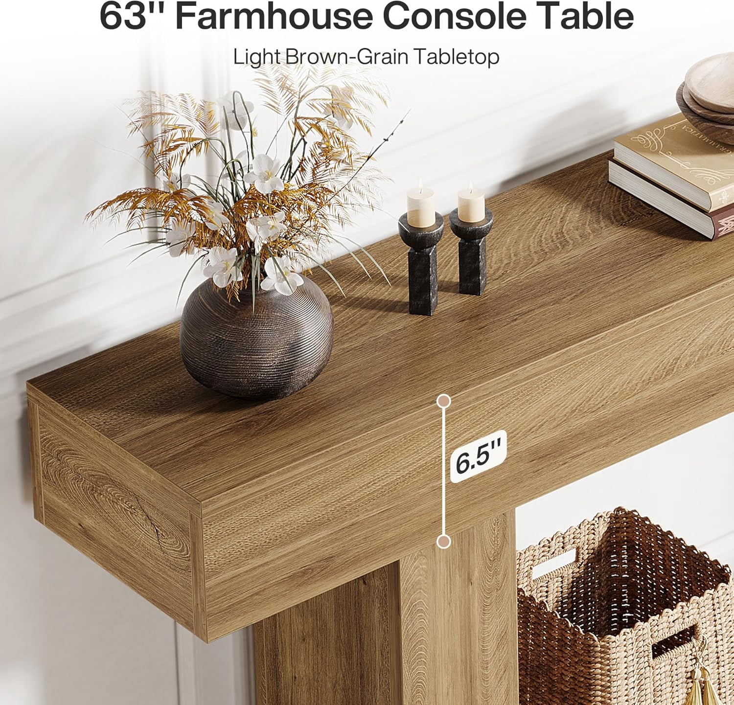 Finmind 63" Console Table, Farmhouse 2-Tier Entryway Table with U-Shaped Base