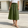 thumbnail image 6 of JGGSPWM Women's Linen Button Down Midi Skirt High Waist A-Line Casual Fashion Summer Vacation Skirt with Pockets Drawstring Cotton Skirts Green L, 6 of 8