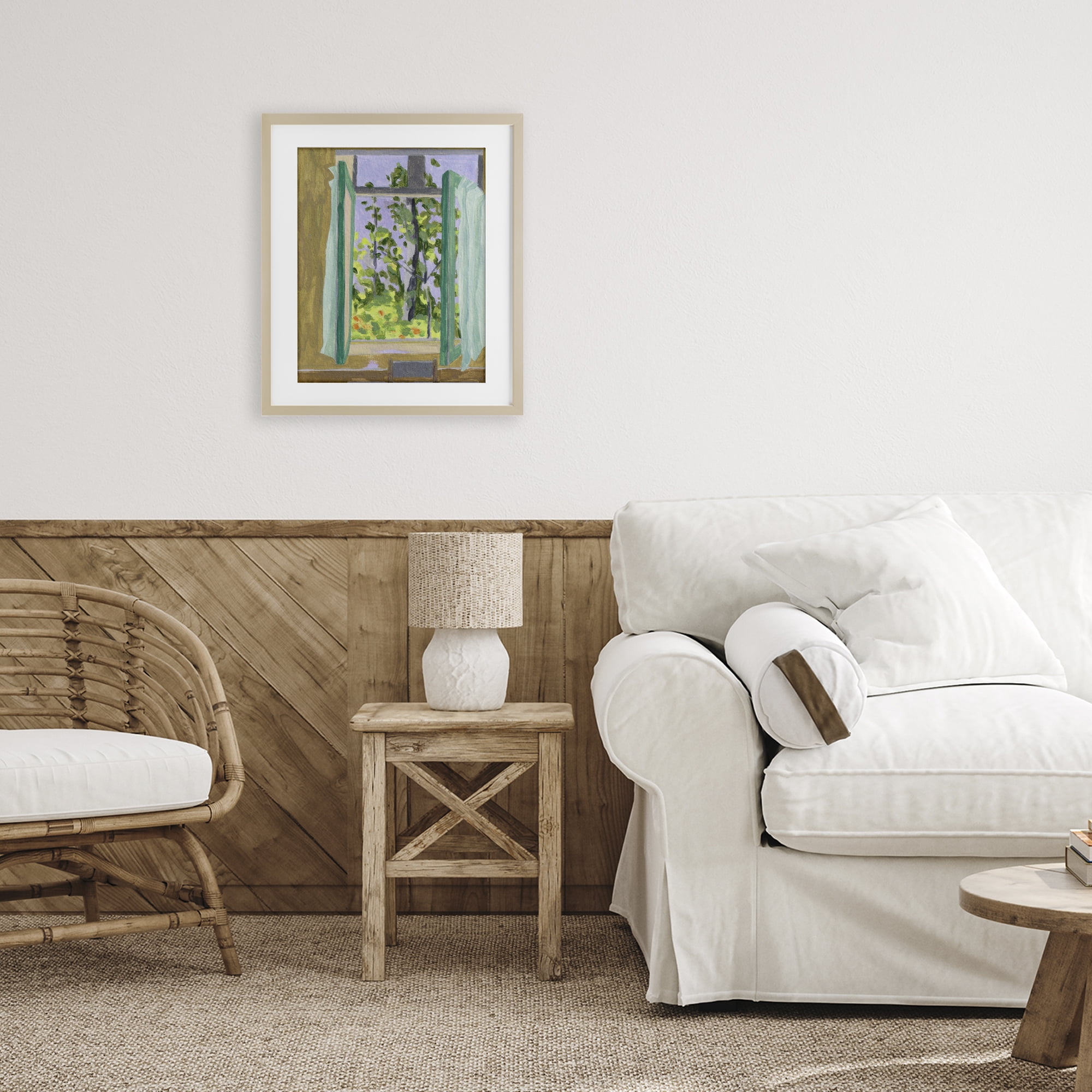 A Seat For Spring Birch Framed Print Under Glass, design by Melissa Wang