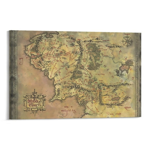 Middle Earth Map Lord of The Rings Poster (5) Wall Art Poster Scroll Canvas Painting Picture Living Room Decor Home 08x12inch(20x30cm)
